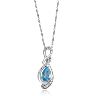 1 Carat Infinity Swiss Blue Topaz and Diamond Pendant Necklace in Sterling Silver