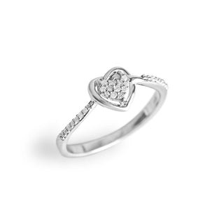 1/8 Carat Heart Cluster Diamond Ring in Sterling Silver