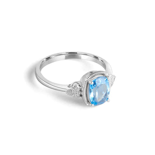 1.6 Carat Cushion Cut Swiss Blue Topaz & Diamond Ring in Sterling Silver