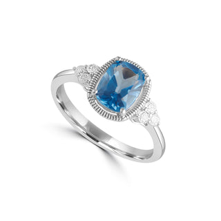 1.6 Carat Cushion Cut Swiss Blue Topaz & Diamond Ring in Sterling Silver