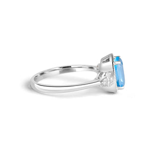 1.6 Carat Cushion Cut Swiss Blue Topaz & Diamond Ring in Sterling Silver