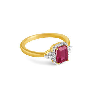 1.5 Carat Emerald Cut Ruby & Diamond Ring in 10K Yellow Gold