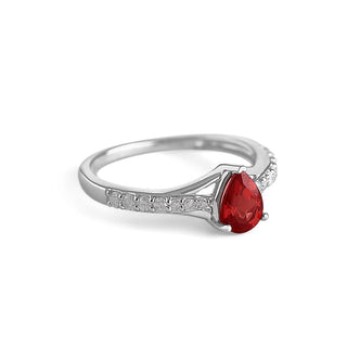 3/4 Carat Pear Shaped Garnet & Diamond Ring in Sterling Silver