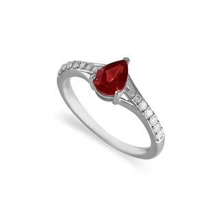 3/4 Carat Pear Shaped Garnet & Diamond Ring in Sterling Silver