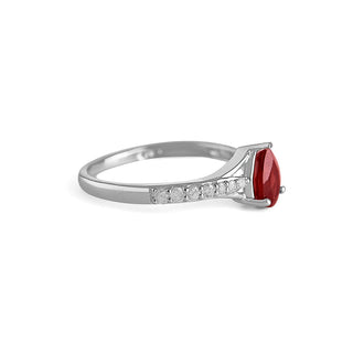 3/4 Carat Pear Shaped Garnet & Diamond Ring in Sterling Silver