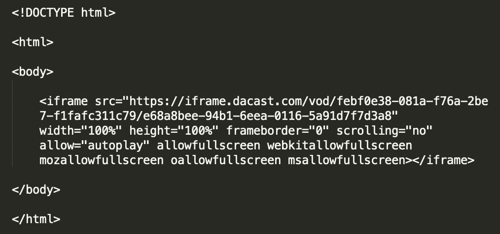 Dacast Embed a Video on Website - iFrame Code